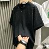 Camiseta de Verano con Tachuelas de Pedrería para Hombre, Cuello Redondo, Camiseta Casual Versión Coreana Camiseta de Manga Corta para Hombre