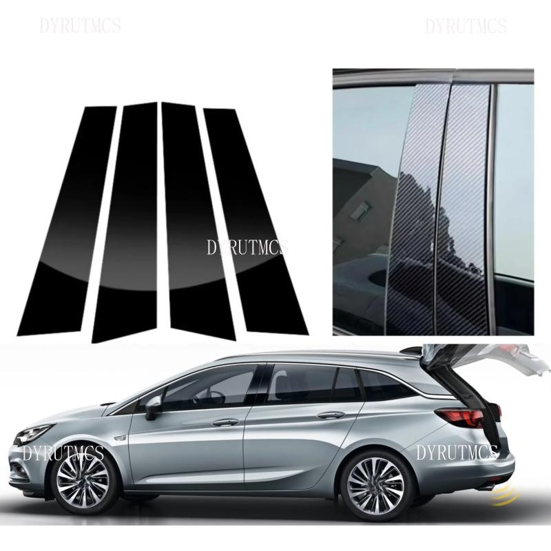 4PCS Glossy Black Silver Carbon Pillar Post Fit For Opel Astra K 2016 2017 2018 2019 Door Window Column BC Trim Sticker Cover