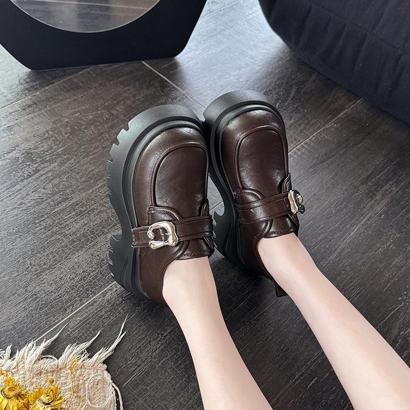 Retro British Style Small Leather Shoes Women's Thick Heel High Heel Single Shoes 2025 New One-pedal Platform Mary Jane Loafers
