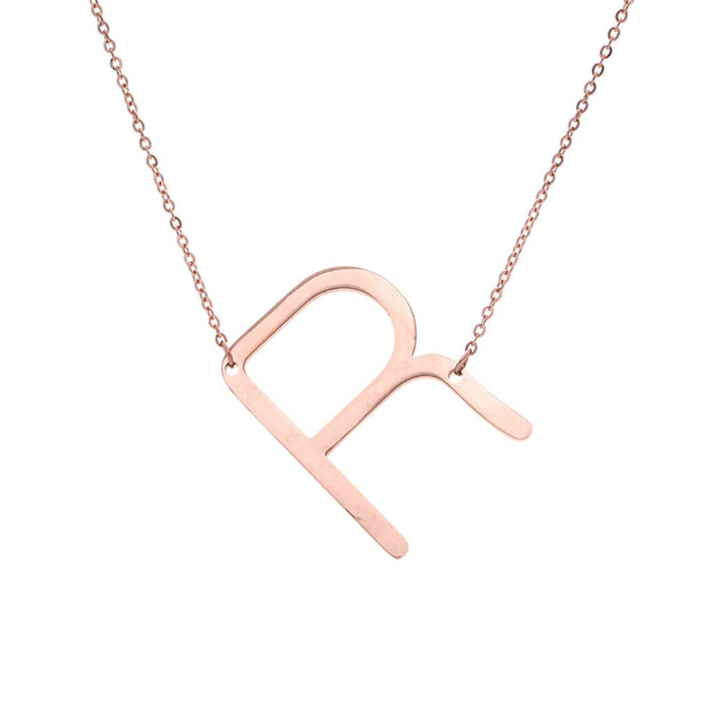 Alphabet Necklace Rose Plated Initial Letter Alphabet A - Z Choker Pendant