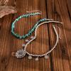 Ethnic Style Metal Pattern Tag Necklace, Retro Imitation Turquoise Necklace, Ccb Beaded Collarbone Necklace.