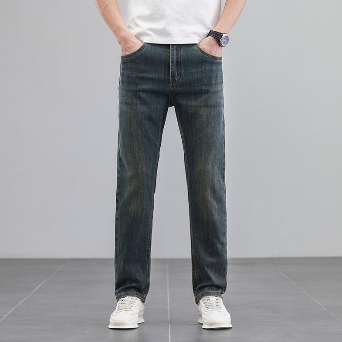 Spring New Elastic Fit Straight Jeans Men's Retro Men's Regular Trousers