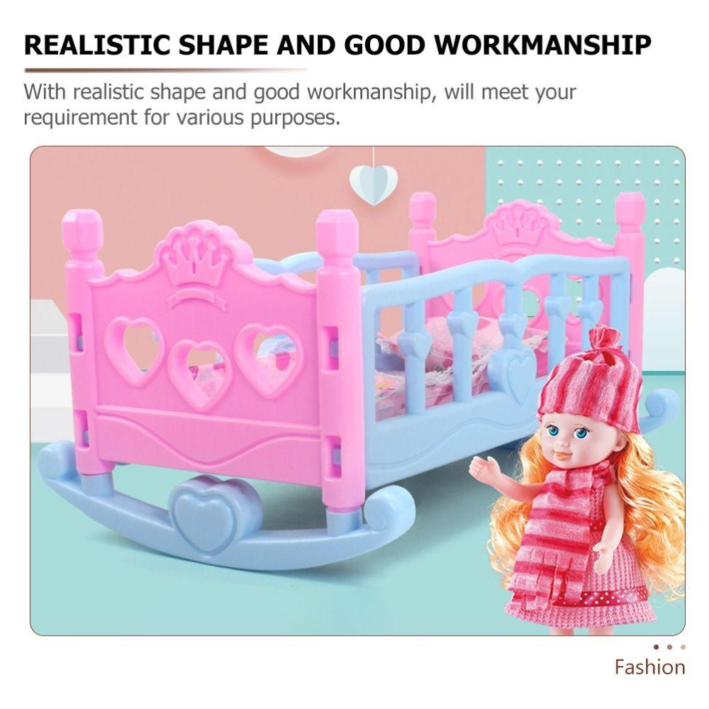 Infant Carriage Baby Doll Rocking Bed Pretend Play Doll Rocking Crib Baby Bed Cradle Girls Gift
