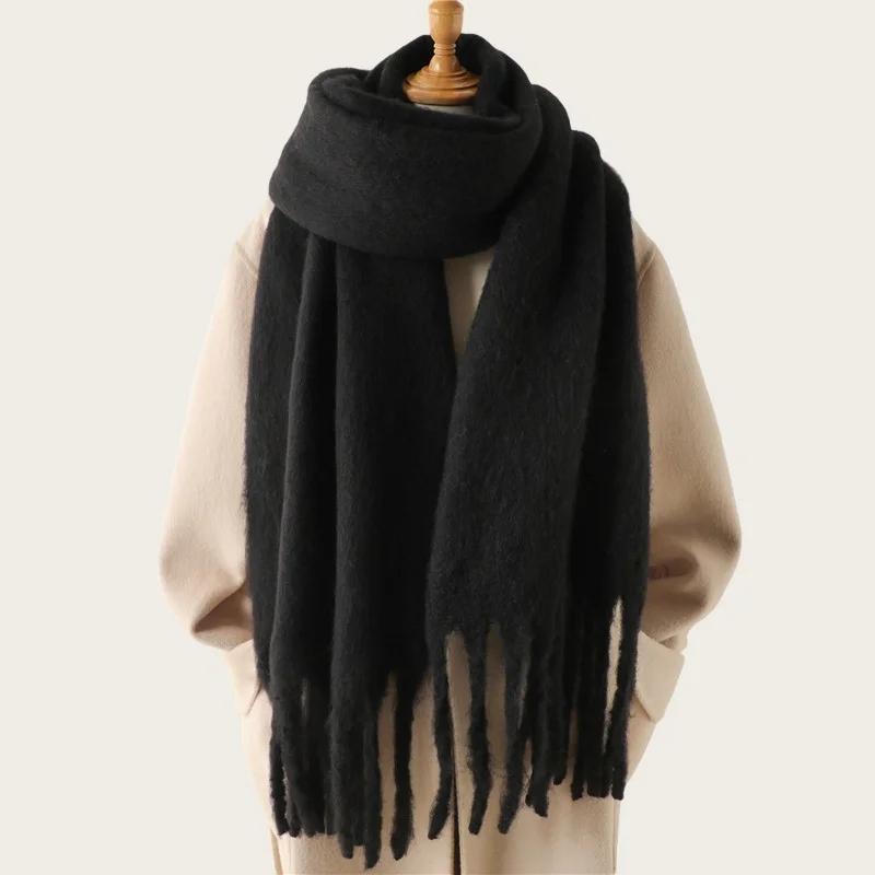 Winterschal für Damen Warm Einfarbig Pashmina Decke Wickeltuch Weiblich Dick Weich Bufanda Große Quaste Schal Lang Poncho Echarpe