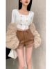 Spicy Girl High Waist Patchwork Slimming PU Leather Shorts - Autumn/Winter Style