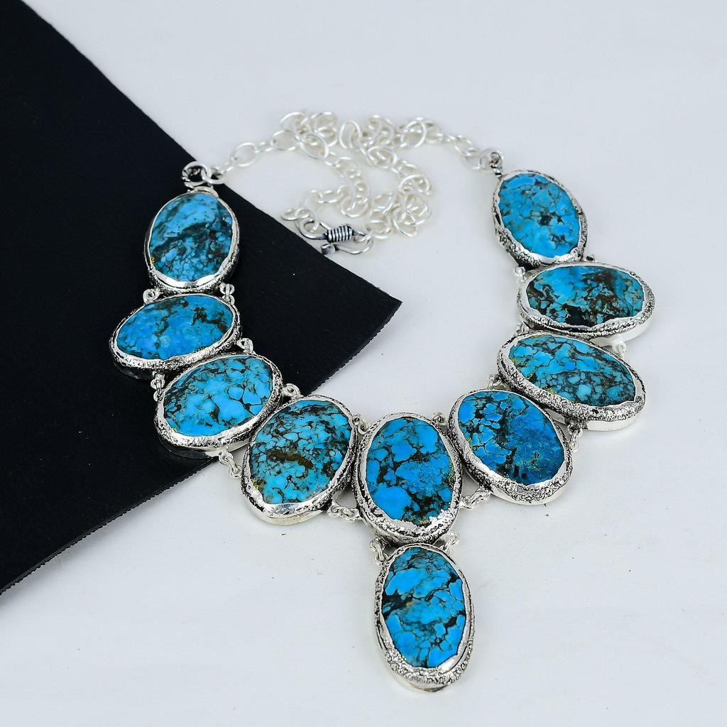 Natural Turquoise Gemstone Handmade 925 Sterling Silver Electroform Necklace, Turquoise Silver For Wife Unisex Necklace, Party Wear Gifts