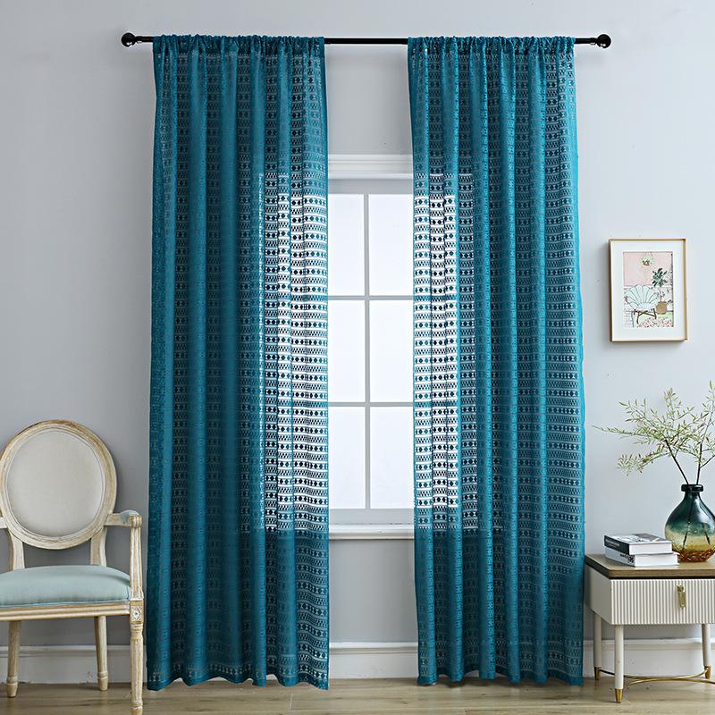 1pc Elegant Blue Jacquard Sheer Curtain Intricate Floral Pattern, Perfect for Bedroom, Living Room, or Office Decor, Curtains for Living Room