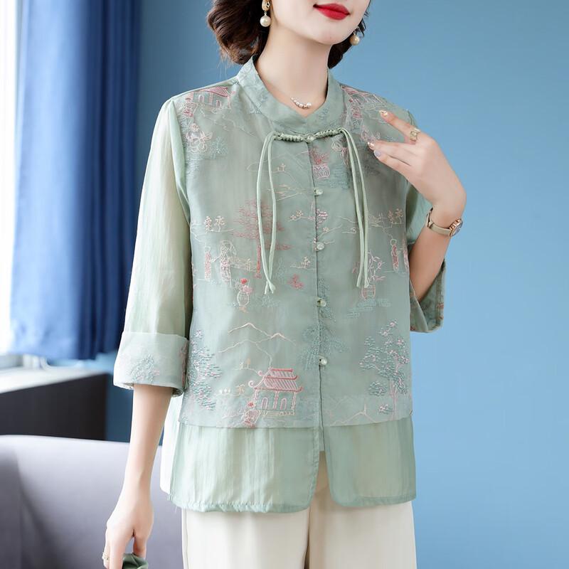 Damen-Hemd im chinesischen Stil mit Stickerei und Sieben-Viertel-Ärmeln