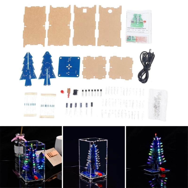 Colorful 3D Christmas Tree Led DIY Kit, Colorful Flash RGB LED Circuit Electronic Assemble Funny Kit, STEM Project