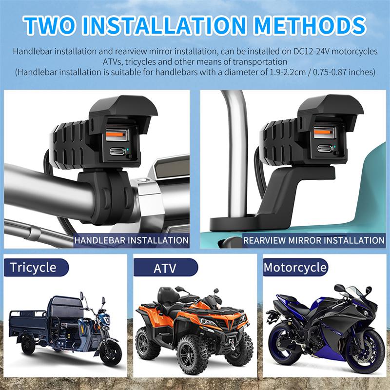 Pd+Qc 3.0 Motocyklová USB rychlonabíječka Řídítka Duální USB zásuvka Vodotěsný 12V napájecí adaptér