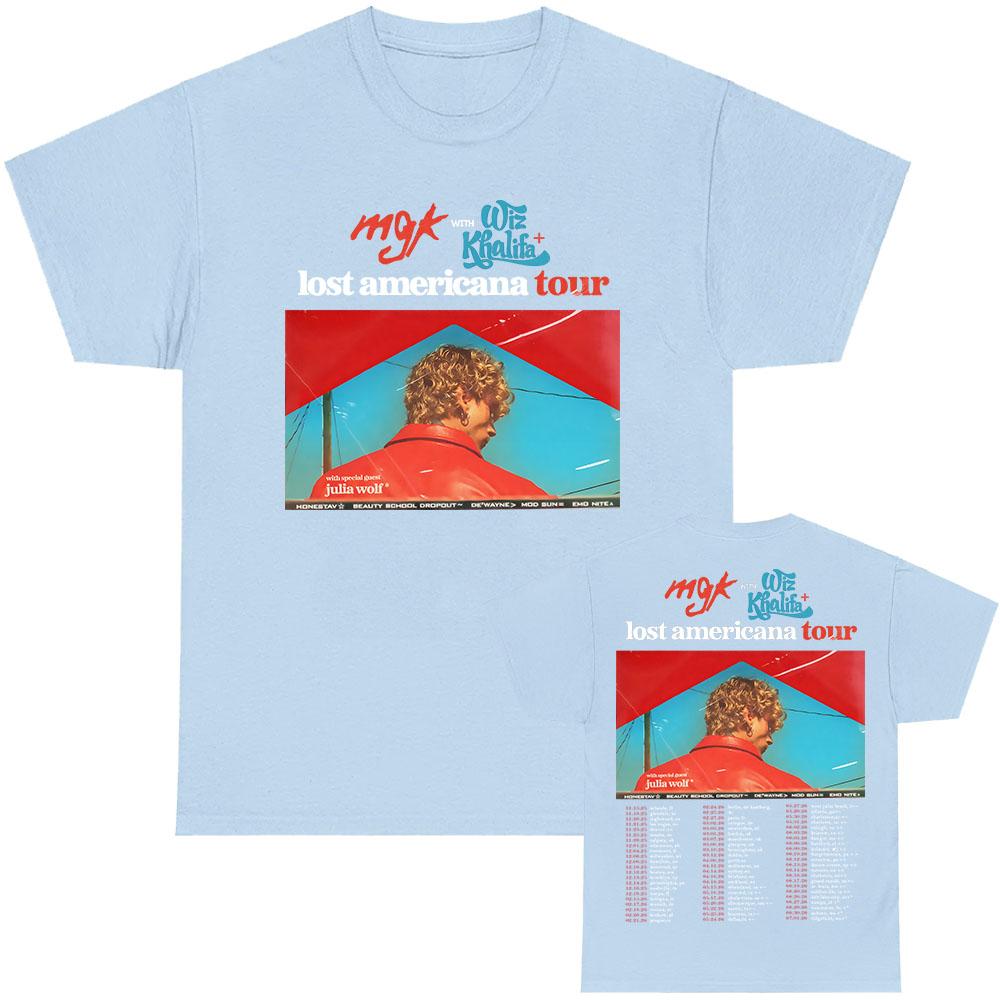 MGK Lost Americana Tour T-Shirt Machine Gun Kelly Sänger Grafik T-Shirt Baumwolle Kurzarm Lässig Herren/Damen T-Shirt Streetwear