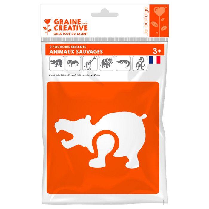 Pochoir plastique - Animaux jungle - Paquet de 6 - 14 x 15 cm - Mixte - Enfant