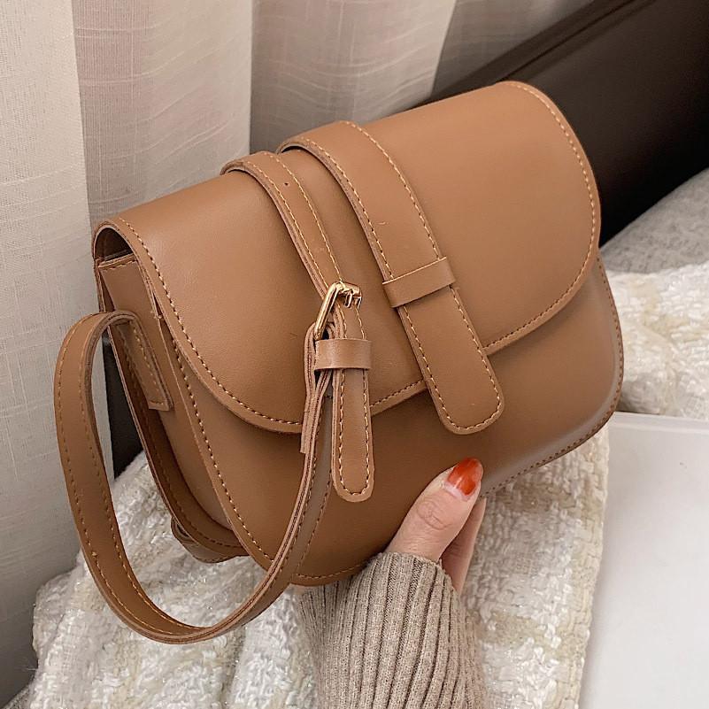 IELGY Texture Trendy Fashion Retro Messenger Bag All-Match Simple Saddle Bag