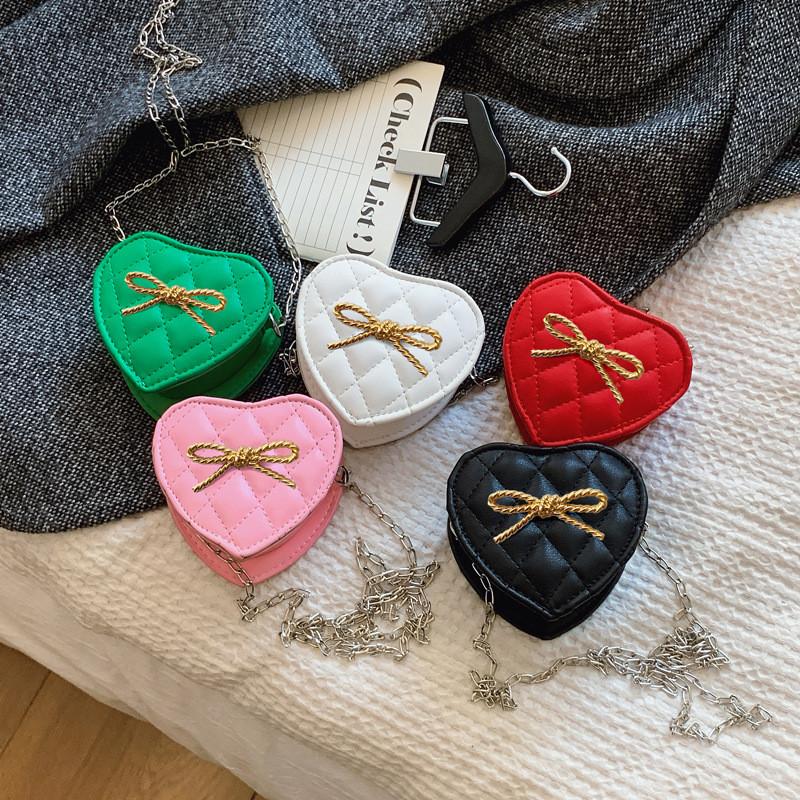 Solid Shape Love Color Bow Chain Shoulder Bag Children Outdoor Bag Crossbody