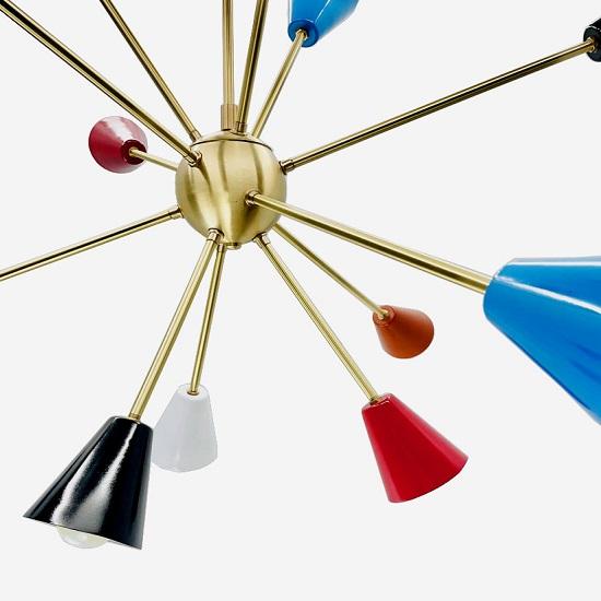 Candelabru Sputnik din alamă cu 12 brațe - Lumină în stil italian Stilnovo de la mijlocul secolului - Lampă nordică Candelabru de tavan - Iluminat suspendat