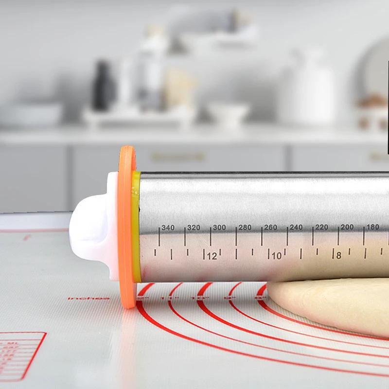 43cm Stainless Steel Adjustable Rolling Pin Cake Roller Rolling and Kneading Dough Silicone Kneading Mat Bakeware Kitchen Tools