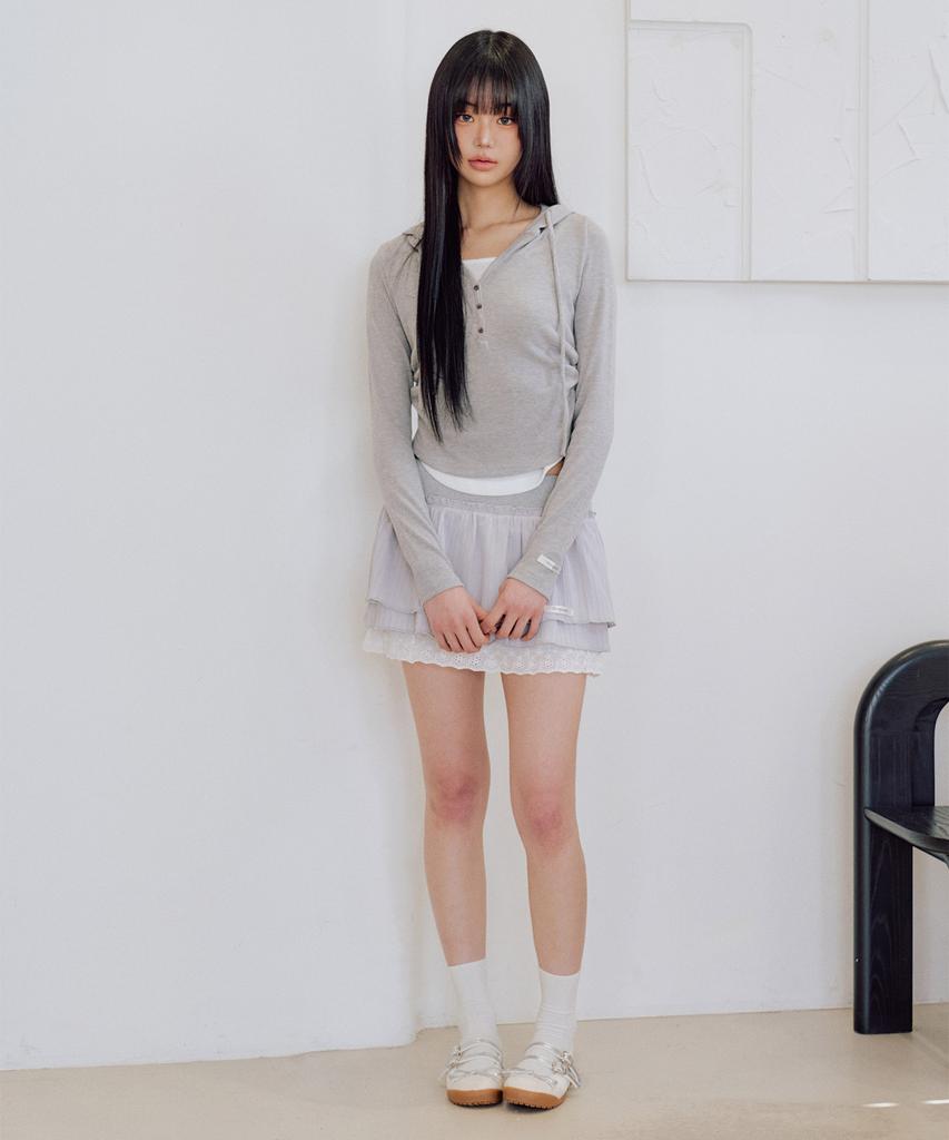 ZEROPLANET Eva Button Layered Knit Hoodie [Melange]