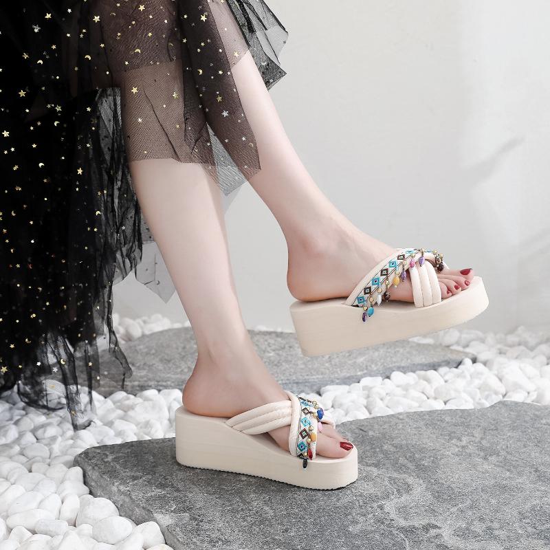 Handgemachte Hausschuhe Damen Sommer Bohemian Fashion Flow Supo High Heeled Strandschuhe