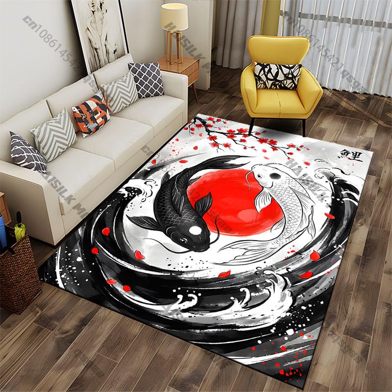 Harmony balance nature koi fish carpet Yoga living room room decor children's crawling mat doormat area rug games mat