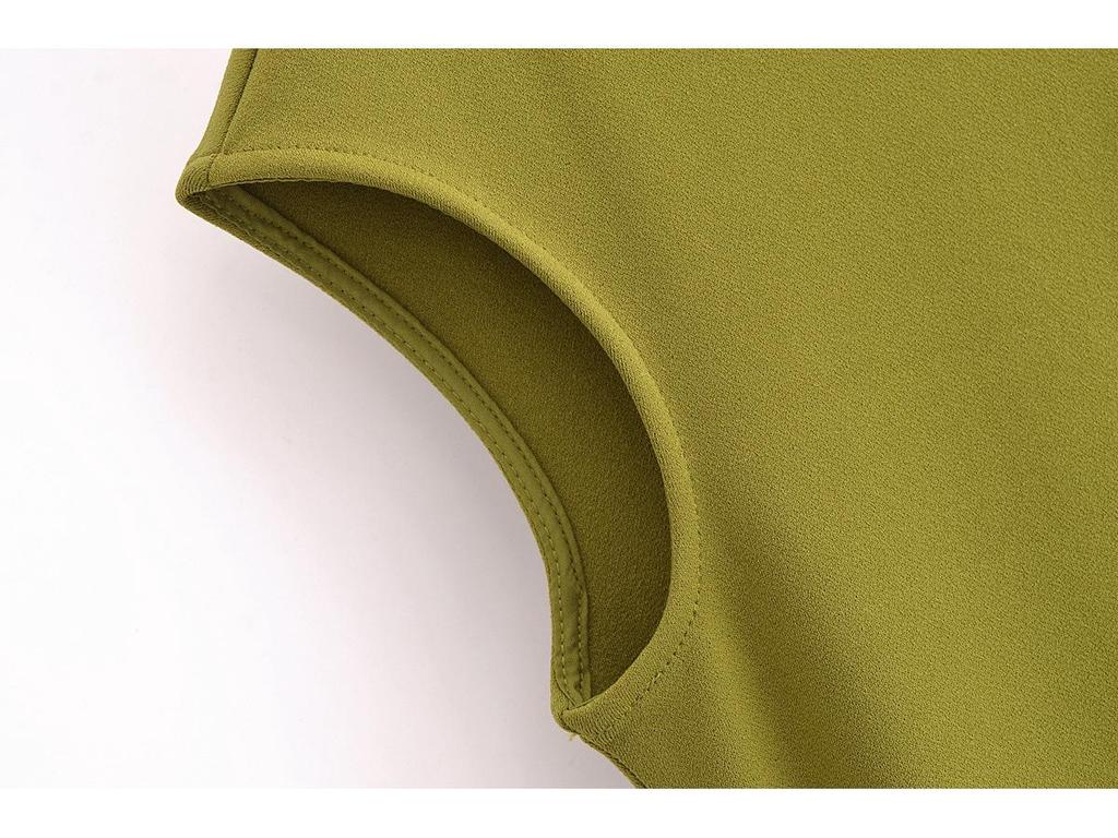 Rochie Midi de Primăvară 2025 pentru Femei, Stil European și American, Crep, Croială Slim Fit, Gât Rotund, Mânecă Scurtă