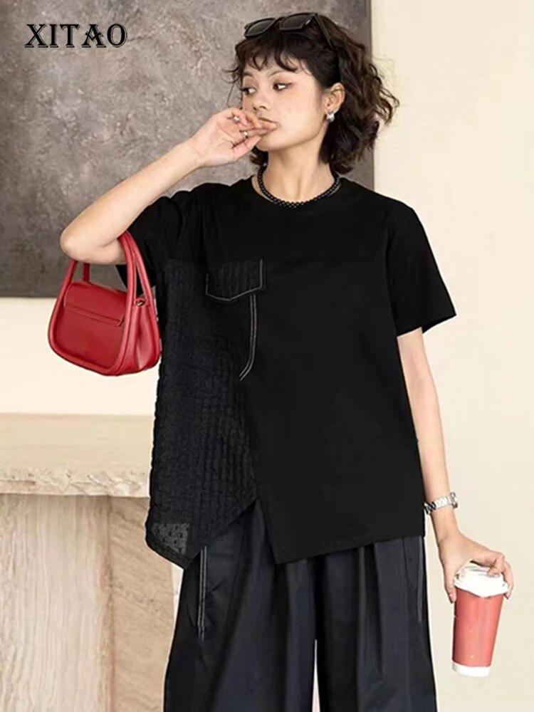 

XITAO лоскутные футболки нерегулярной формы с круглым вырезом, женский простой топ LYD1864