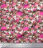 Soimoi Japan Crepe Satin Fabric Camouflage Texture & Flamingo Bird Printed Craft Fabric by the Metre 42 Inch