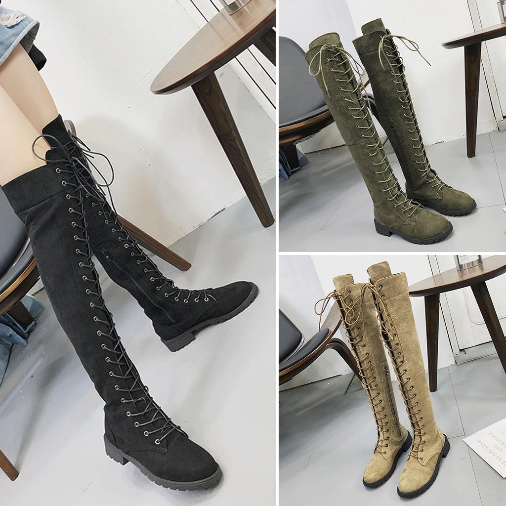 Mode Overknee-Stiefel Damen Stiefel Flats Schuhe Frau Square Heel Gummi Flock Stiefel Botas Winter Oberschenkel Hohe Schlanke Stiefel aus Wildlederimitat