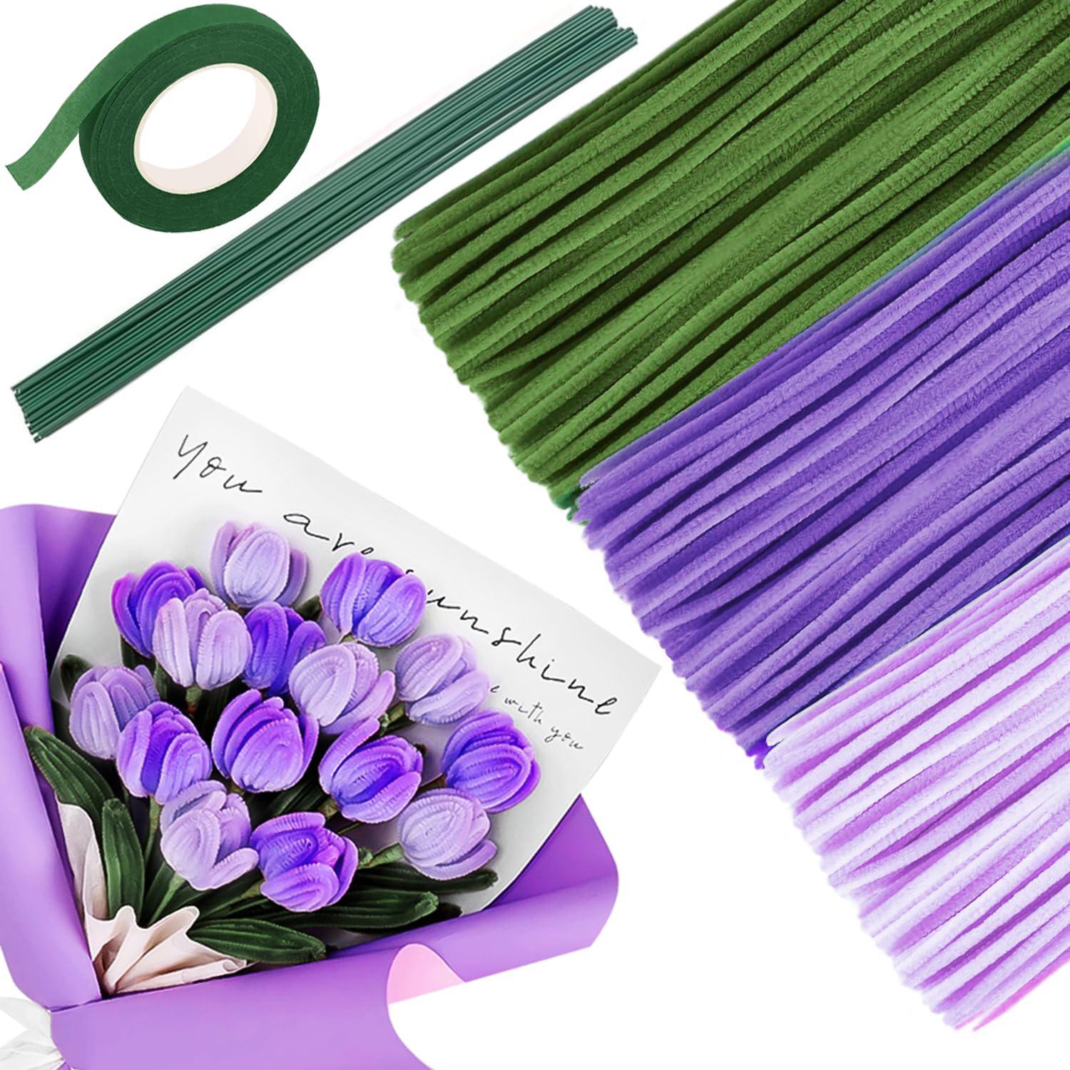

321 Pieces Red Green Pipe Cleaners Craft Flower Making Kit, Chenille Stemswith Floral Wires, Floral Tape for Bouquet DIY Art