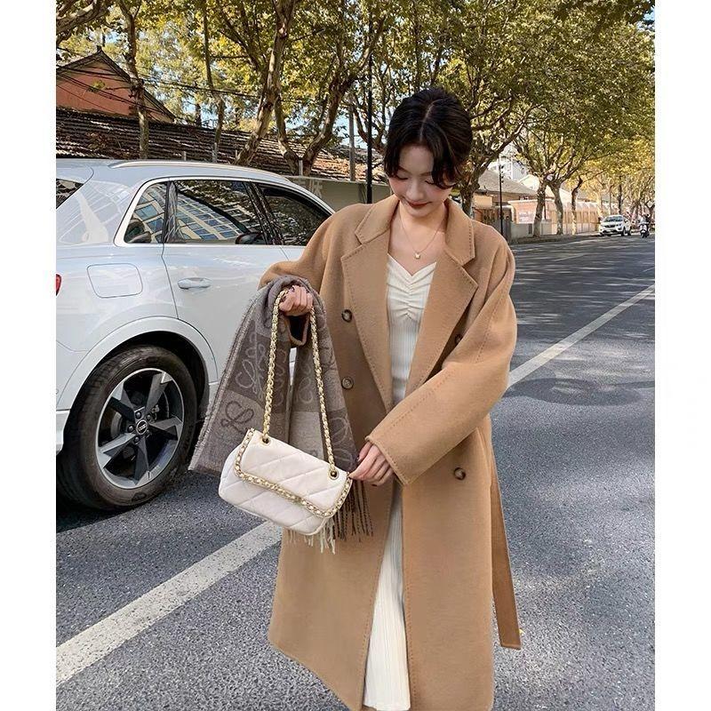 Solid Color Woolen Coat Mid-length Women's Autumn and Winter All-match Internet Celebrity Thickened Hong Kong-style Loose Woolen Coat