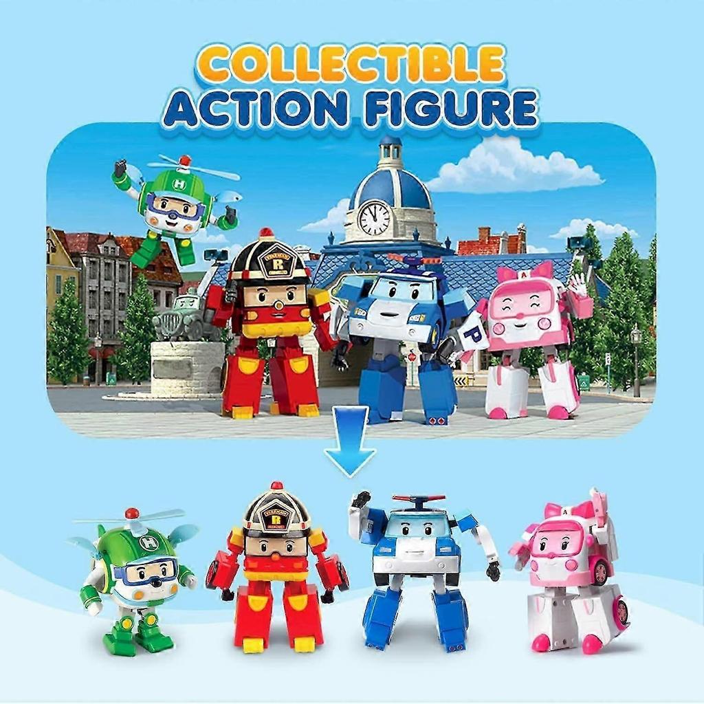 SBSG Robocar Poli 4 Pack Poli + Amber + Roy + Helly Transforming Robot Toys, 4" Transformable Action Figure Toy, Emergency Vehicle Playset, Holiday Bi