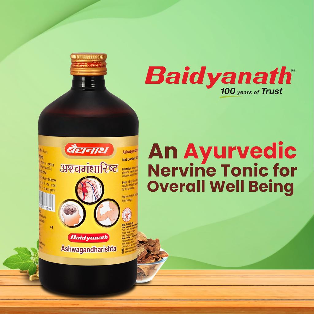 BAIDYANATH AYURVED Ashwagandharishta | Helps Boost Immunity and Stress Buster | Useful for Natural Body Strength (450 ml) (Pack of 2), Liquid