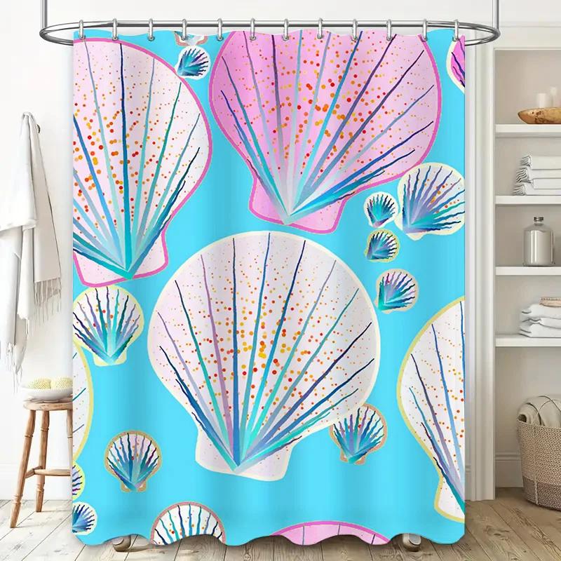 Pink Blue Shell Bath Shower Curtain Decor Sea Life Collection for Bathroom Decorations Home Accessories Gift Idea