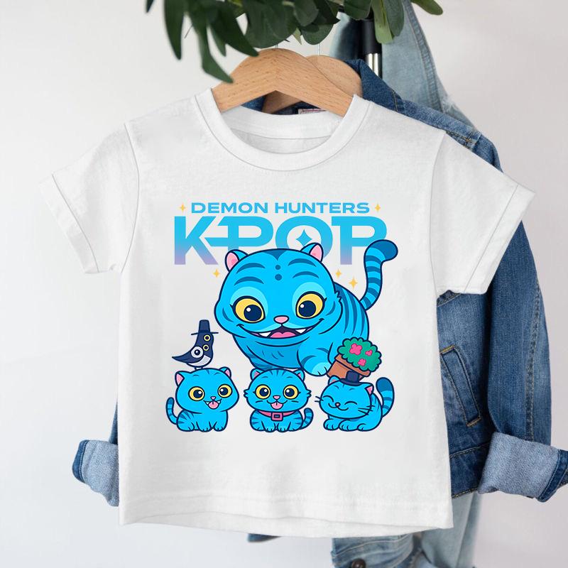 New KPop Demon Hunters Saja Boys Cartoon Boys T-shirt Round Neck Print Fashion Casual Top Children's T-shirt Kids Clothing