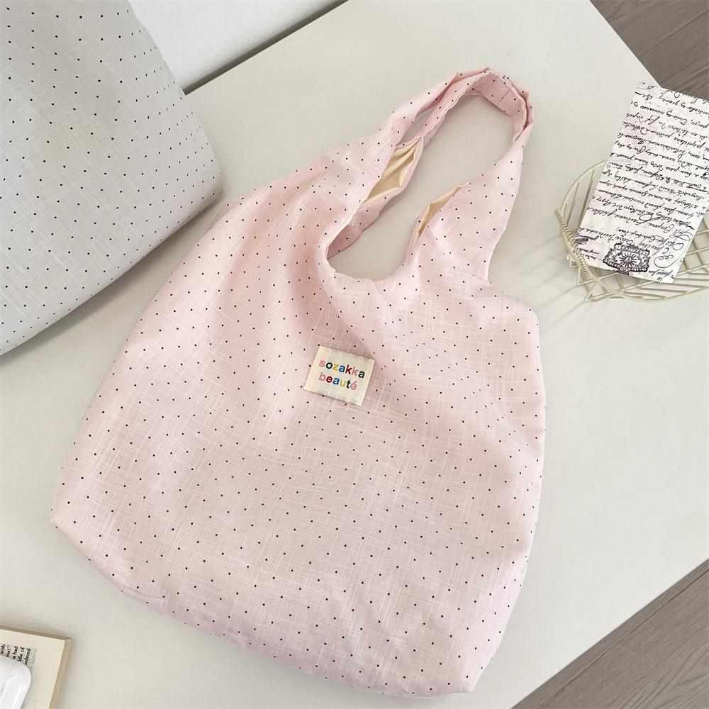 Cute Polka Dot Tube Top Bag Casual Shoulder Crossbody Bag for Women Large Capacity Canvas Tote Bag KTB