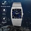 Square Watch with Stainless Steel Mesh Luminous Analog 3ATM Water Quartz Stylish Accessory Perfect for or Boyfriend Gifts Men's Strap, Silver