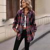 Women's POLO Collar Long Sleeve Plaid Shirt Loose Fit Vintage Casual Flannel Blouse