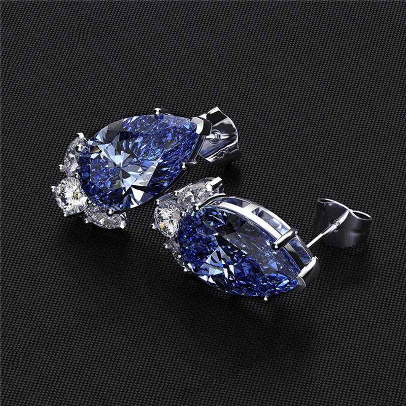Gorgeous Teardrop CZ Stud Earrings Bridal Wedding Engagement Accessories Pink/Blue Elegant Women Earrings Fashion Jewelry