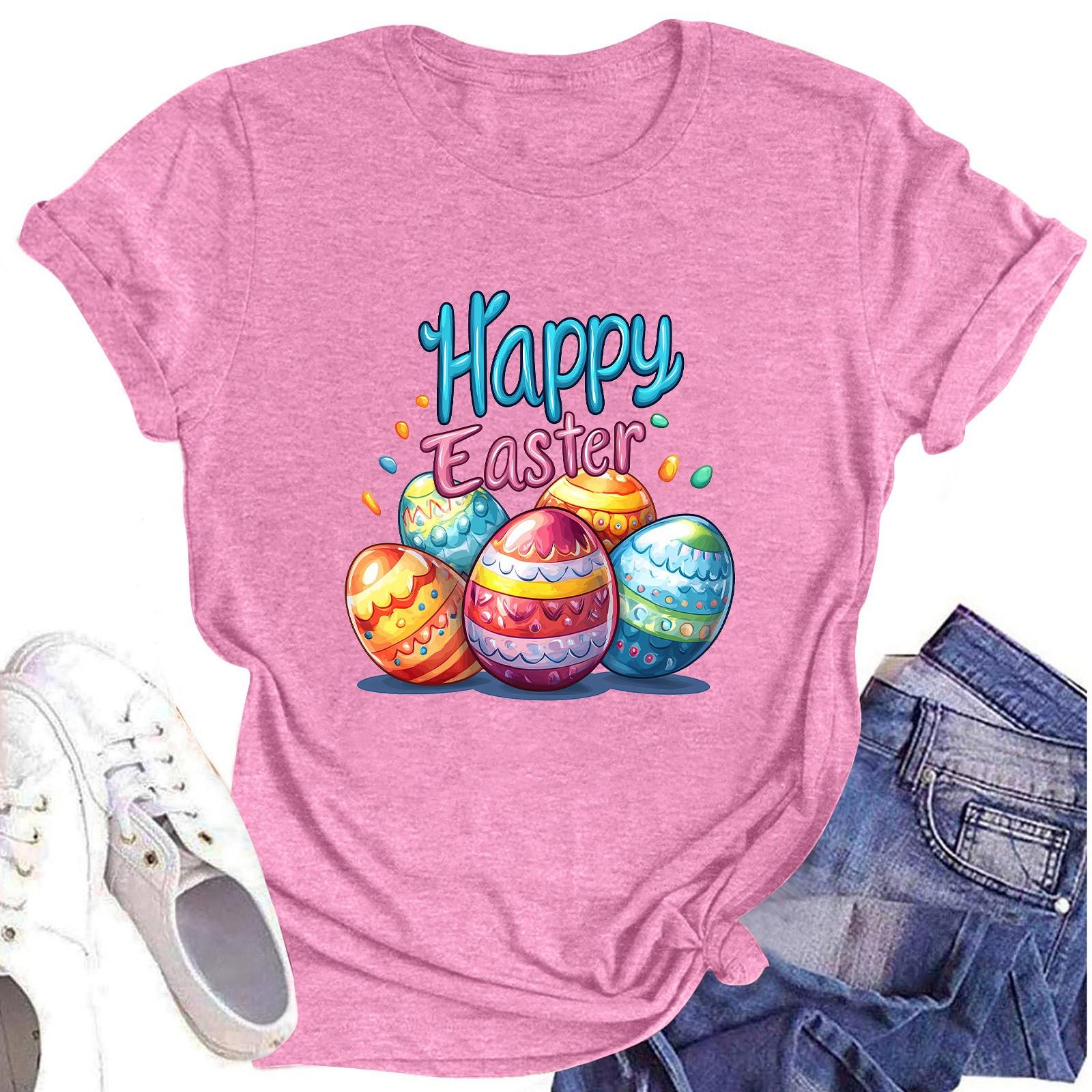 

Жіночий топ з круглим вирізом, повсякденний принт, футболка з короткими рукавами L рожевий