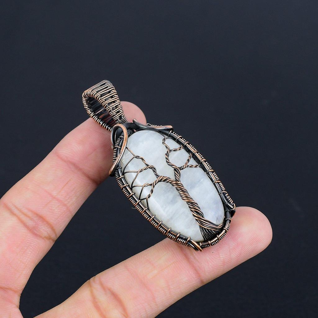 Rainbow Moonstone Pendant Gemstone Jewelry, 999 Copper Wire Wrapped Pendant, Handmade Beautiful Jewelry Pendant