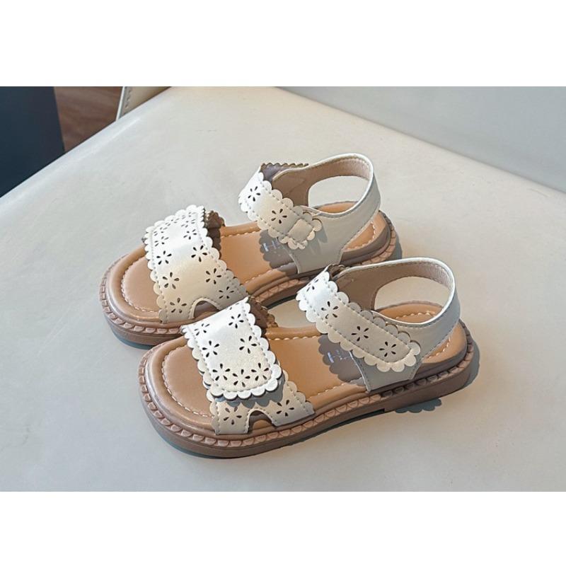 Korean Style Hollow Floral Princess Sandals, Summer Open Toe Leather Shoes for Baby Girls
