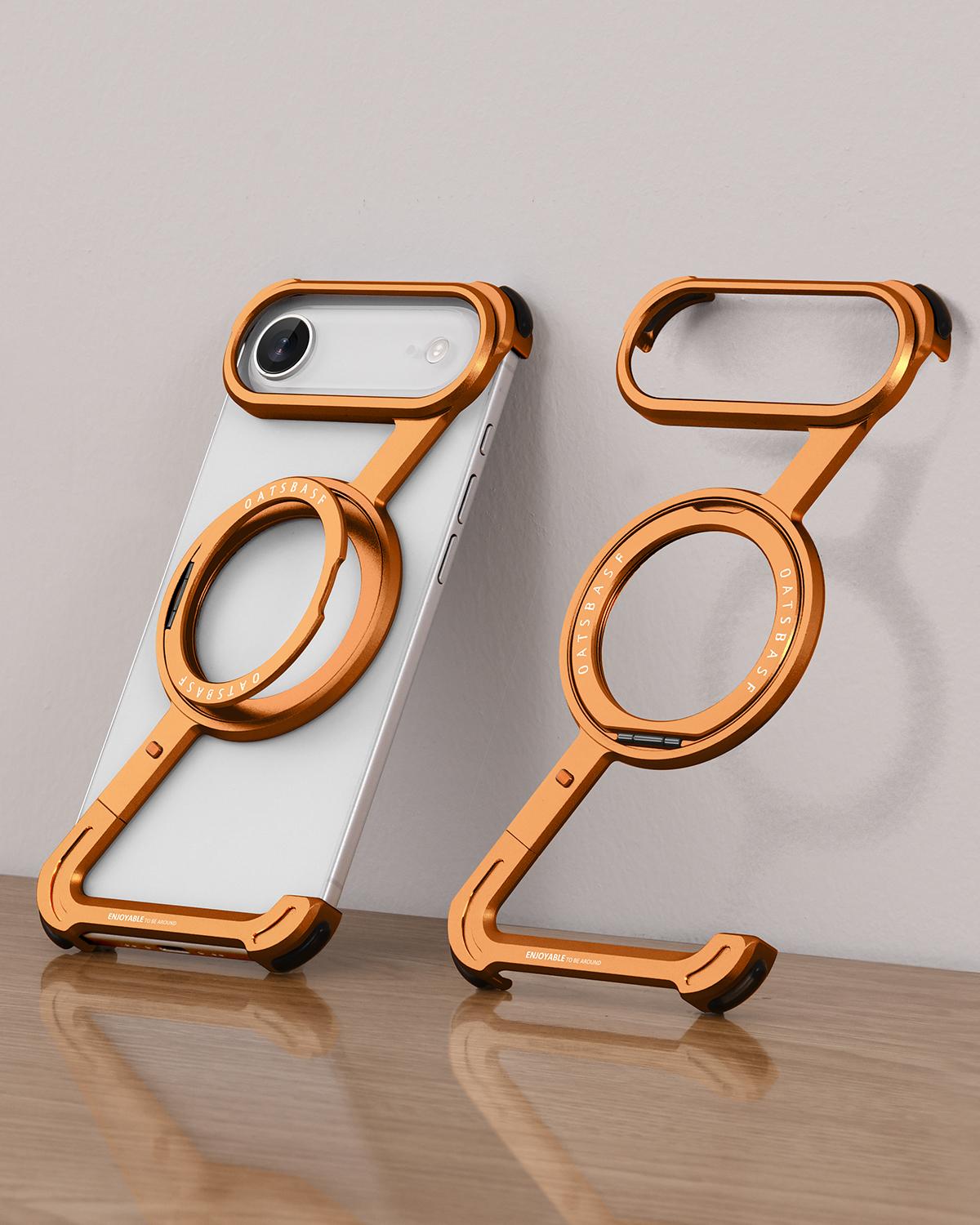 

Eary Minimalist Phone Case for iPhone 17 Air Magsafe with 360°Rotatable Magnetic Ring Kickstand Aluminum Frameless Bumper Cover iPhone Air оранжевый