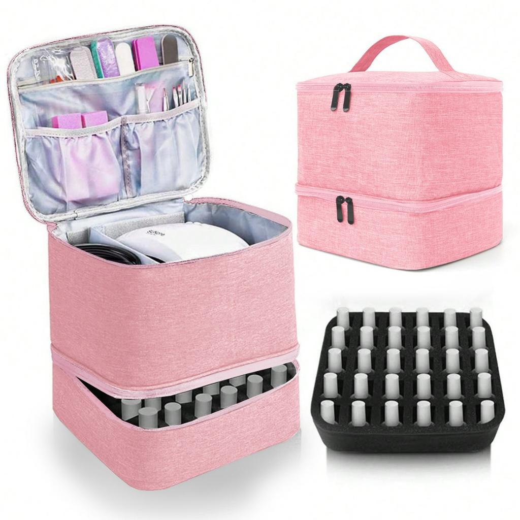 Double-Layer Elevated Makeup Bag for Women Large Capacity Portable Toiletry Case Cosmetic Nail Polish Storage Bag