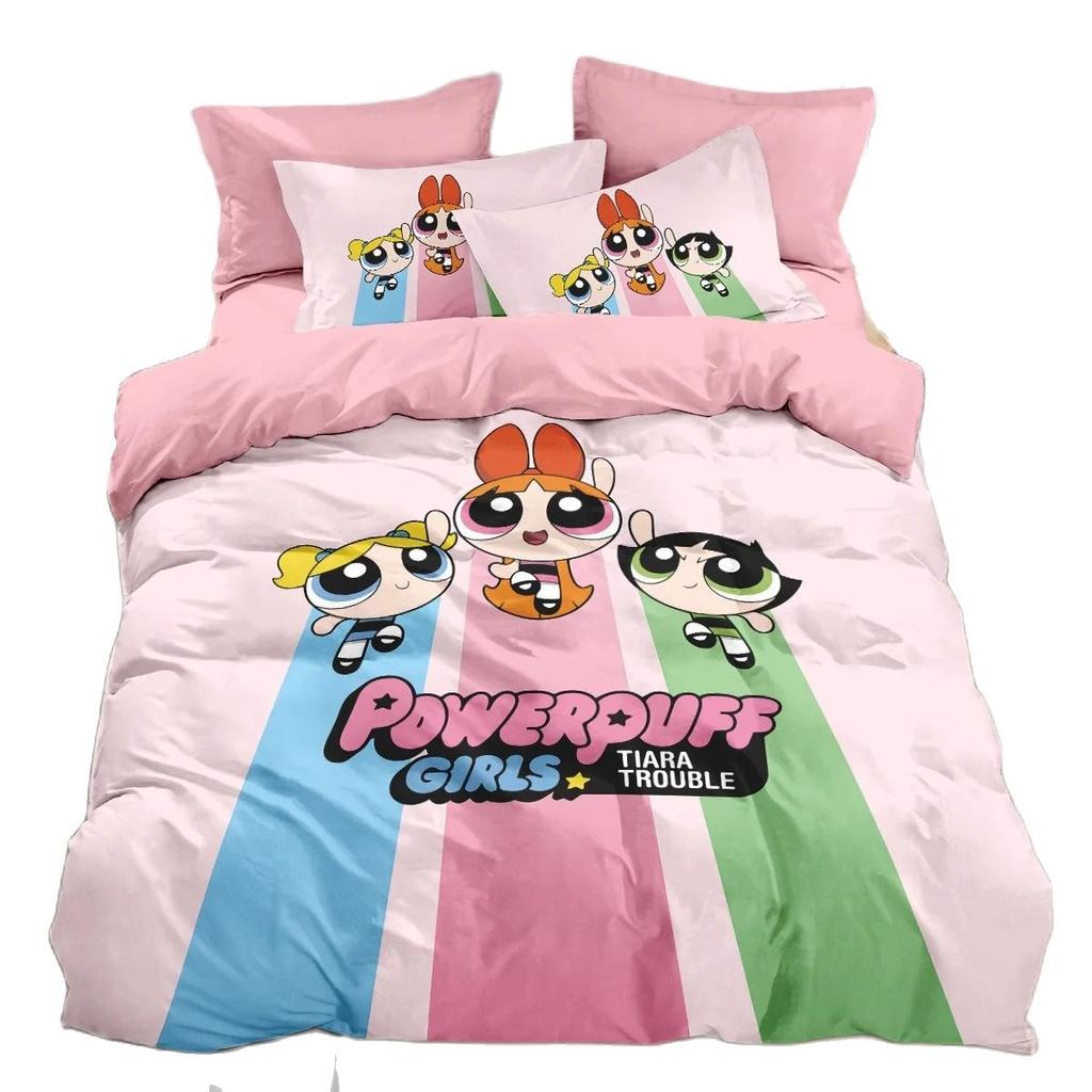 P-Powerpuff Girls Bettwäsche-Set, Cartoon-Mode 3D-Druck Powerpuff Girls Bettbezug, Heimdekoration Junge Mädchen King Size Steppdecke