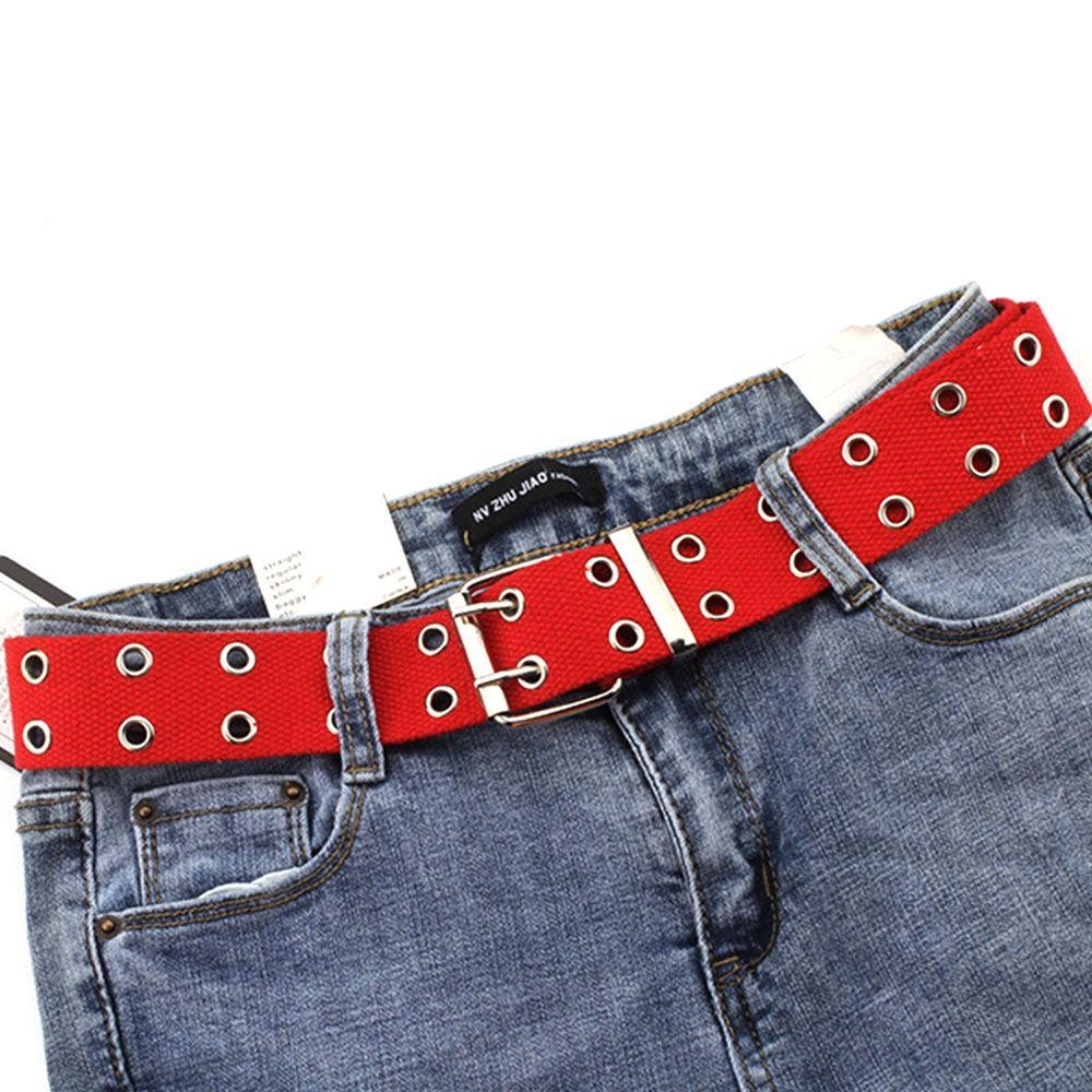 Design Vintage Ladies Dress Strap Double Pin Buckle Waistband Nylon Braided Belt Weave Waist Band