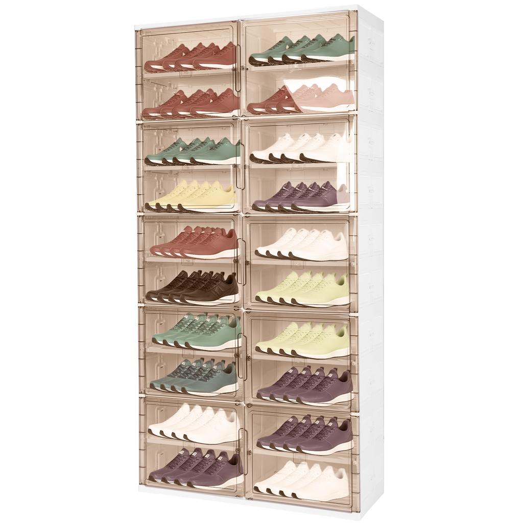 10 Tiers 40 Pairs Collapsible Shoe Storage Box with Magnetic Clear Door Shoe Rack Organizer Shoe Shelf for Entryway Living Room
