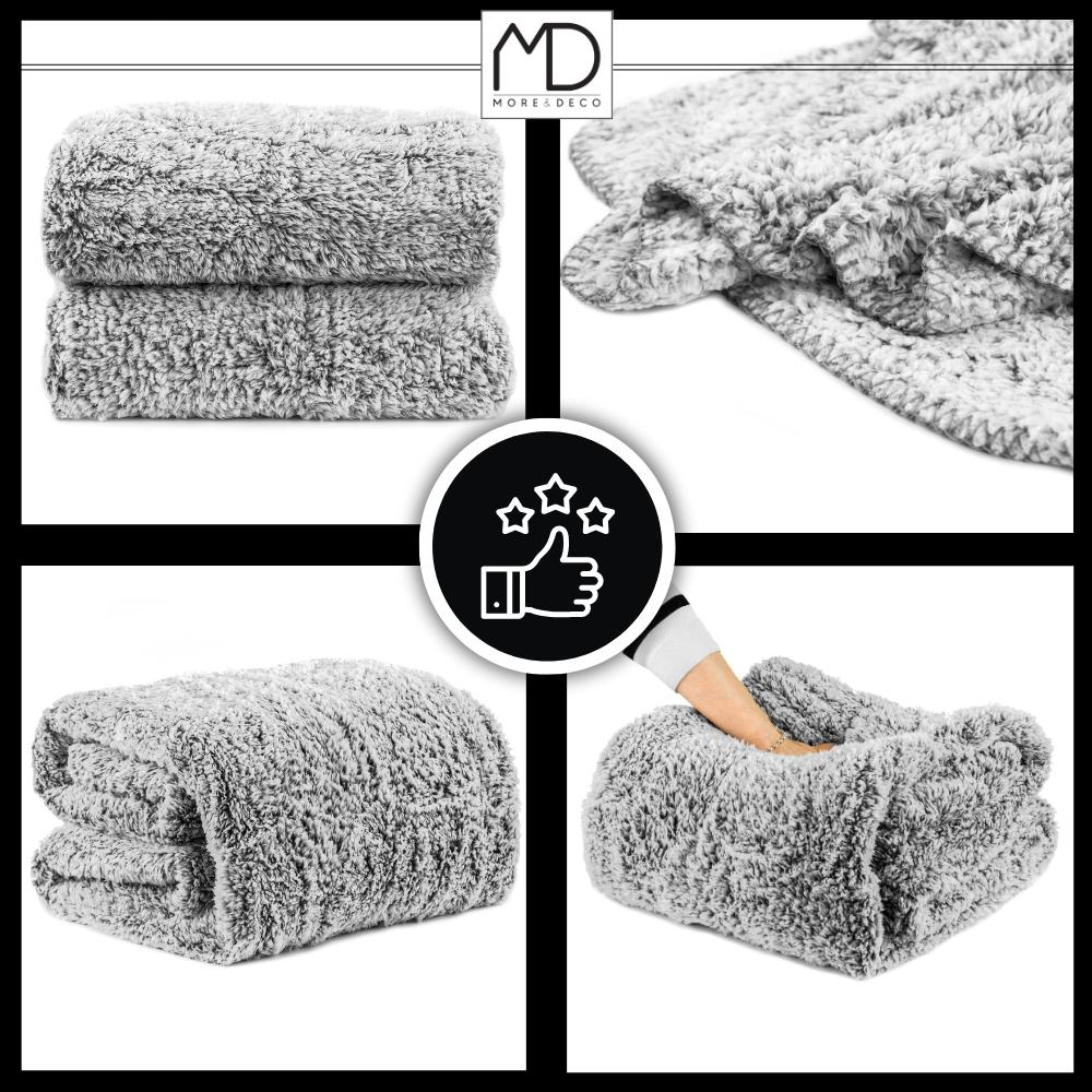 Koc pled 160×200 cm narzuta kapa szary melanż 250g/m² dłuższy włos mięsisty MORE&DECO