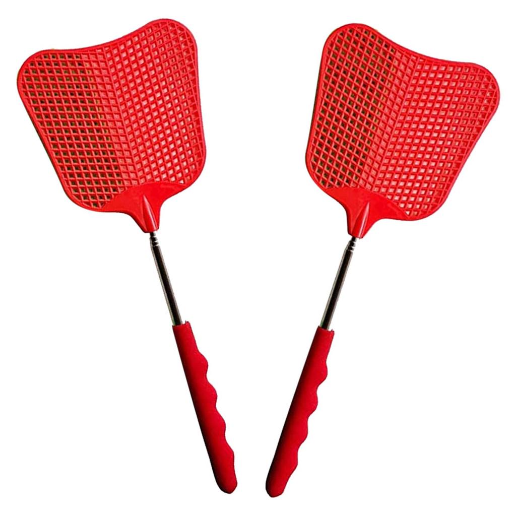 

2шт телескопические мухобойки прочные пластиковые сверхмощные мухобойки с нержавеющей сталью красный