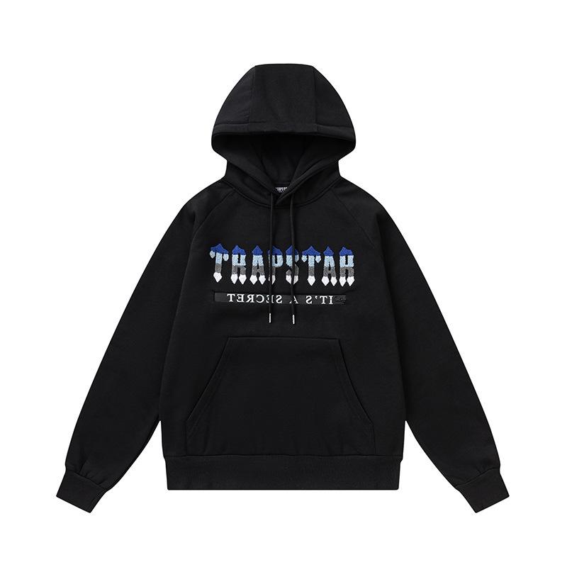 Foreign trade new rainbow color matching letter embroidery velvet loose hooded sweater casual trousers set men and women the same style