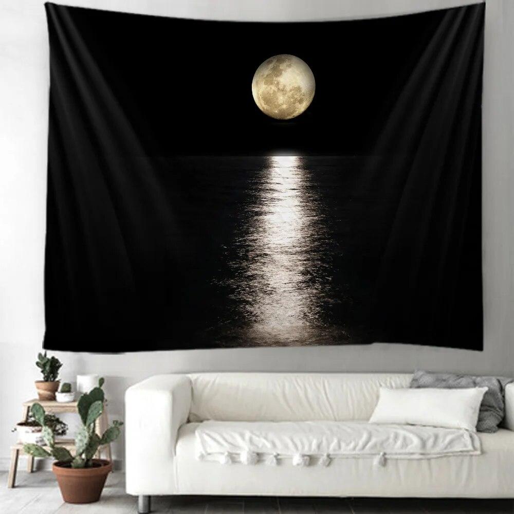 Starry Sky Tapestry Decoration Moon Night Landscape Printing Wall Hanging Living Room Bedroom Art Decoration Blanket