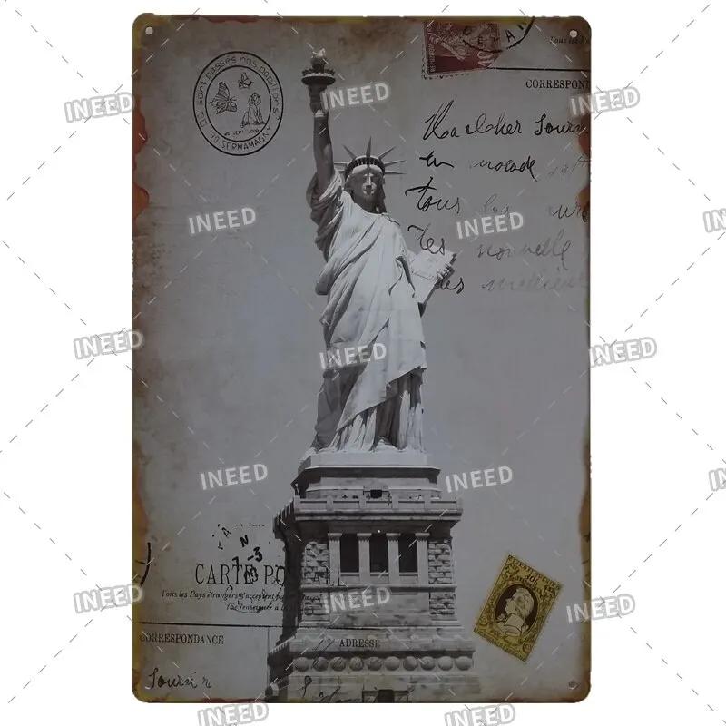 INEED Decor Vintage City Landscape Metal Tin Sign  New York London Italy  Retro Poster Travel Scenery Wall Art Stickers  Perf